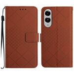 Per Samsung Galaxy S25 Edge 5G Custodia per telefono in pelle con trama a griglia rombica (marrone)