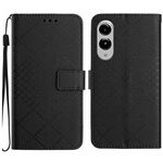 Per Samsung Galaxy S25 Edge 5G Custodia per telefono in pelle con trama a griglia rombica (nero)