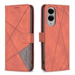 Per Samsung Galaxy S25 Edge 5G Custodia per telefono in pelle con fibbia magnetica e trama a rombi (marrone)