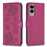 Per Samsung Galaxy S25 Edge 5G Custodia per telefono in pelle goffrata a quattro foglie (rosso rosa)