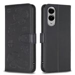 Per Samsung Galaxy S25 Edge 5G Custodia per telefono in pelle goffrata a quattro foglie (nera)
