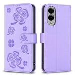 Per Samsung Galaxy S25 Edge 5G Custodia per telefono in pelle goffrata a quattro foglie (viola)