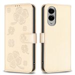 Per Samsung Galaxy S25 Edge 5G Custodia per telefono in pelle goffrata a quattro foglie (oro)