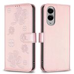 Per Samsung Galaxy S25 Edge 5G Custodia per telefono in pelle goffrata a quattro foglie (rosa)
