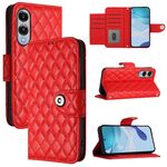 Per Samsung Galaxy S25 Edge 5G Custodia per telefono in pelle con texture rombica e cordino (rosso)