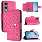 Per Samsung Galaxy S25 Edge 5G Custodia per telefono in pelle con texture rombica e cordino (rosso rosa)
