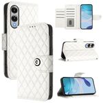 Per Samsung Galaxy S25 Edge 5G Custodia per telefono in pelle con texture rombica e cordino (bianco)