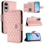 Per Samsung Galaxy S25 Edge 5G Custodia in pelle con texture rombica e cordino (rosa corallo)