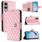 Per Samsung Galaxy S25 Edge 5G Custodia per telefono in pelle con texture rombica e cordino (rosa)