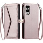 Per Samsung Galaxy S25 Edge 5G Portafoglio Multi-Slot per Scheda Custodia in Pelle per Telefono con Lanyard (Oro Rosa)