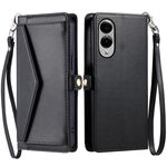 Per Samsung Galaxy S25 Edge 5G Portafoglio Multi-Slot per Scheda Custodia in Pelle per Telefono con Laccetto (Nero)