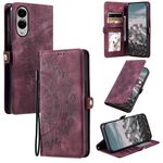 Per Samsung Galaxy S25 Edge 5G Custodia in pelle goffrata Skin Feel Totem (rosso vino)
