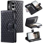 Per Samsung Galaxy S25 Edge 5G Custodia per telefono in pelle con cerniera a reticolo glitterato (nero)