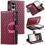 Per Samsung Galaxy S25 Edge 5G Custodia in pelle con cerniera a reticolo glitterato (rosso vino)