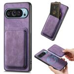 Per Google Pixel 9 Pro XL Retro Leather Card Bag Custodia magnetica per telefono (viola)