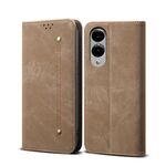 Per Samsung Galaxy S25 Edge 5G Custodia in pelle con flip orizzontale stile casual con texture denim (cachi)