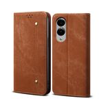 Per Samsung Galaxy S25 Edge 5G Custodia in pelle con flip orizzontale stile casual con texture denim (marrone)