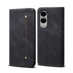 Per Samsung Galaxy S25 Edge 5G Custodia in pelle con flip orizzontale stile casual con texture denim (nero)