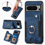 Per Google Pixel 6a Custodia per telefono con portafoglio multi-carta con effetto pelle retrò (blu)