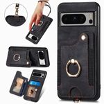 Per Google Pixel 6a Custodia per telefono con portafoglio multi-carta con effetto pelle retrò (nero)