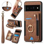 Per Google Pixel 6 Pro Retro Skin-feel Ring Multi-card Wallet Phone Case (Marrone)
