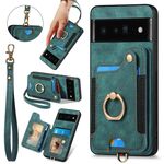 Per Google Pixel 6 Pro Custodia per telefono con portafoglio multi-carta Retro Skin-feel Ring (verde)