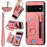 Per Google Pixel 6 Pro Custodia per telefono con portafoglio multi-carta Retro Skin-feel Ring (rosa)