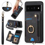 Per Google Pixel 6 Pro Custodia per telefono con portafoglio multi-carta Retro Skin-feel Ring (nero)