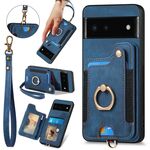 Per Google Pixel 6 Custodia per telefono con portafoglio multi-carta con effetto pelle retrò (blu)
