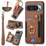 Per Google Pixel 9 / 9 Pro Custodia per telefono con portafoglio multi-carta effetto pelle retrò (marrone)