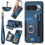 Per Google Pixel 9 / 9 Pro Custodia per telefono con portafoglio multi-carta Retro Skin-feel Ring (blu)