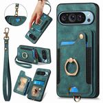 Per Google Pixel 9 / 9 Pro Custodia per telefono con portafoglio multi-carta Retro Skin-feel Ring (verde)