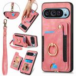 Per Google Pixel 9 / 9 Pro Custodia per telefono con portafoglio multi-carta Retro Skin-feel Ring (rosa)