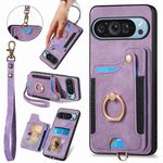 Per Google Pixel 9 / 9 Pro Custodia per telefono con portafoglio multi-carta con effetto pelle retrò (viola)