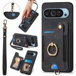 Per Google Pixel 9 / 9 Pro Custodia per telefono con portafoglio multi-carta Retro Skin-feel Ring (nero)
