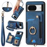 Per Google Pixel 8a Custodia per telefono con portafoglio multi-carta con effetto pelle retrò (blu)