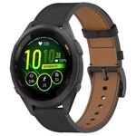 For Garmin Forerunner 265S Press Button 18mm Leather Watch Band(Black)