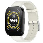 For Amazfit Bip 5 / GTR 4 Press Button 22mm Leather Watch Band(White)