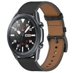 For Samsung Galaxy Watch3 45mm Press Button 22mm Leather Watch Band(Black)