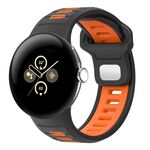 For Google Pixel Watch 3 45mm Two Color Reverse Buckle Silicone Watch Band(Black Orange)