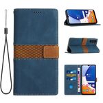 Per Samsung Galaxy S24+ 5G Custodia in pelle con cuciture a griglia e cordino (blu)