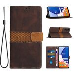 Per Samsung Galaxy S24+ 5G Custodia in pelle con cuciture a griglia e cordino (marrone)