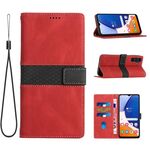 Per Samsung Galaxy S24+ 5G Custodia in pelle con cuciture a griglia e cordino (rosso)