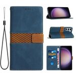 Per Samsung Galaxy S23+ 5G Custodia in pelle con cuciture a griglia e cordino (blu)