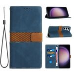 Per Samsung Galaxy S23 5G Custodia in pelle con cuciture a griglia e cordino (blu)