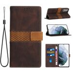 Per Samsung Galaxy S22+ 5G Custodia in pelle con cuciture a griglia e cordino (marrone)