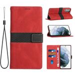 Per Samsung Galaxy S22+ 5G Custodia in pelle con cuciture a griglia e cordino (rosso)