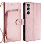 Per Sony Xperia 1 VI Custodia in pelle con cerniera (oro rosa)