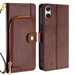 Per Sony Xperia 10 VI Custodia in pelle con cerniera (marrone)