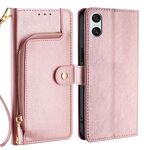 Per Sony Xperia 10 VI Custodia in pelle con cerniera (oro rosa)
